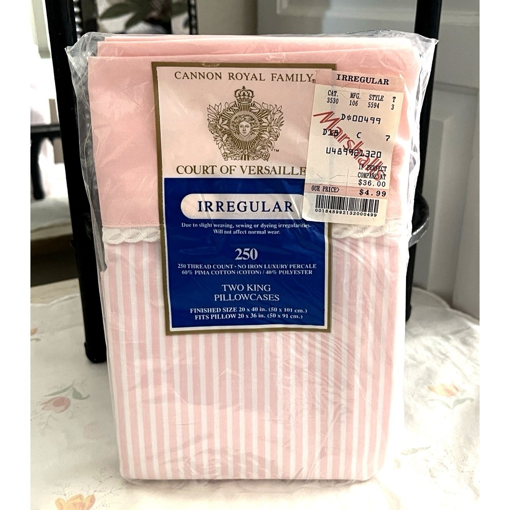 Cannon Royal Family IRREGULAR Court Versailles 2 KING PILLOWCASES Pink & White